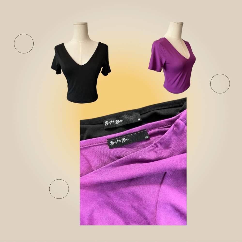 ✨ NWOT BRIT & BRI Women’s 2-Pack Black & Purple Cropped V-Neck Tees | Size XS